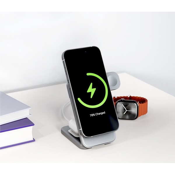 Spello-ForceBase-Qi2-25W-3in1-Fold-MagSafe-nabijeci-stojanek-stribrny
