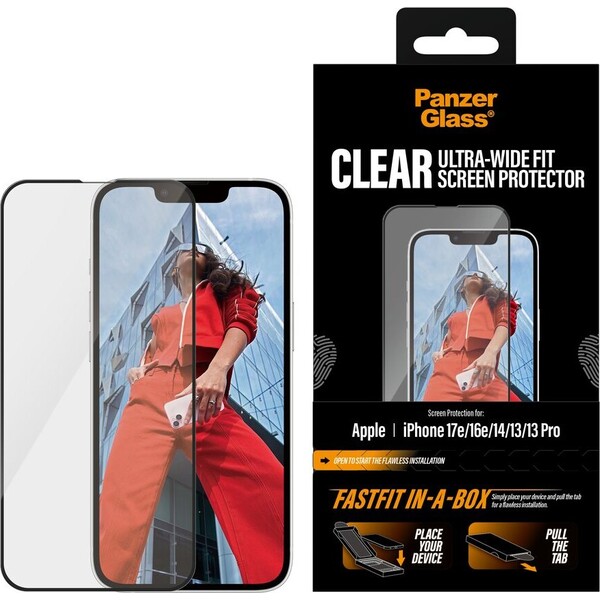 PanzerGlass-Ultra-Wide-Fit-sklo-Apple-iPhone-17e-16e-14-13-13-Pro-s-bezprasnym-instalacnim-boxem