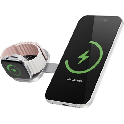 iWant UltraBase Qi2 25W 2v1 Fold kovová Mag+ bezdrátová nabíječka stříbrná