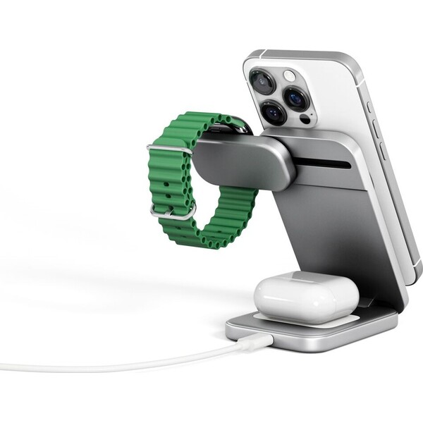 Spello-ForceBase-Qi2-25W-3in1-Fold-MagSafe-nabijeci-stojanek-stribrny