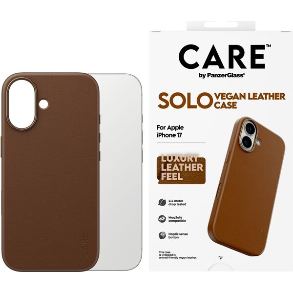 PanzerGlass-CARE-SOLO-MagSafe-kryt-z-veganske-kuze-iPhone-17e-16e-hnedy
