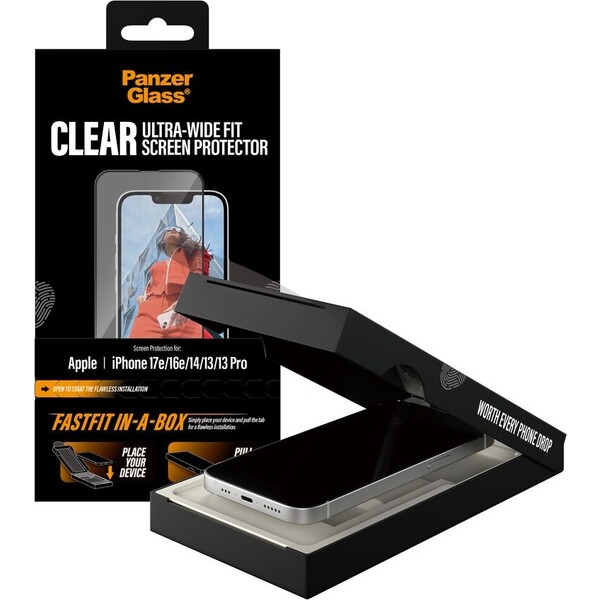 PanzerGlass-Ultra-Wide-Fit-sklo-Apple-iPhone-17e-16e-14-13-13-Pro-s-bezprasnym-instalacnim-boxem