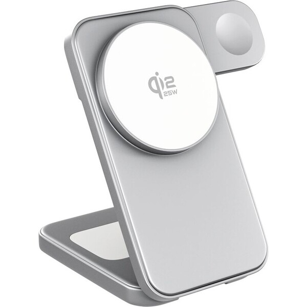 Spello-ForceBase-Qi2-25W-3in1-Fold-MagSafe-nabijeci-stojanek-stribrny
