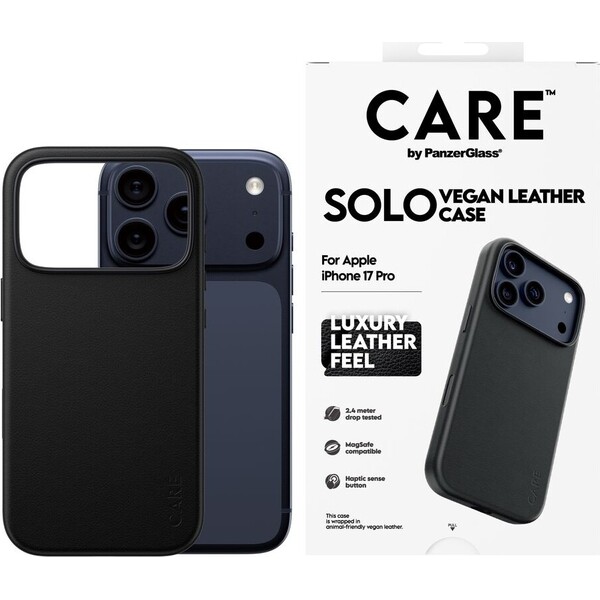 PanzerGlass-CARE-SOLO-MagSafe-kryt-z-veganske-kuze-iPhone-17-Pro-cerny