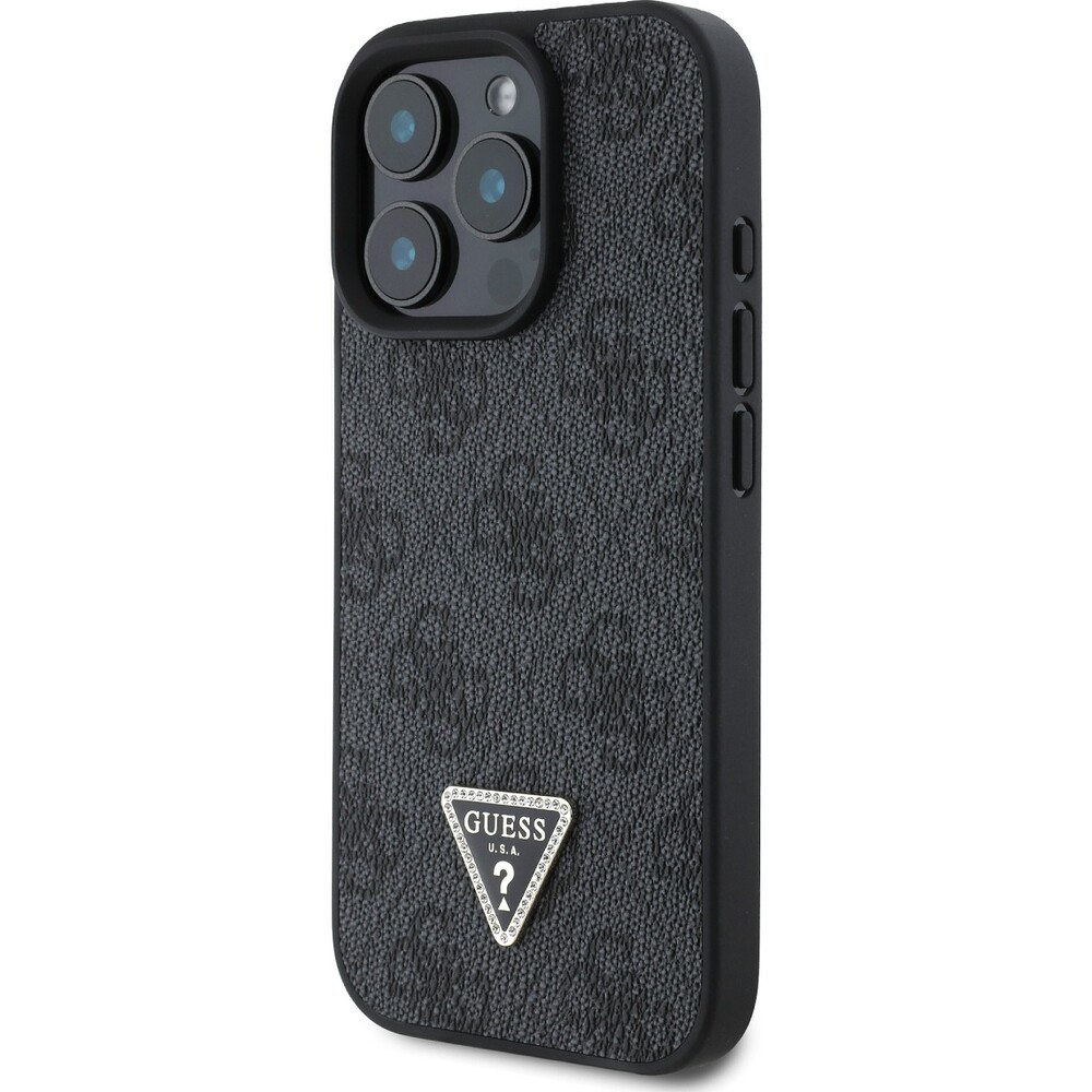 Guess-PU-4G-Strass-Triangle-Metal-Logo-kryt-pro-iPhone-16-Pro-cerny