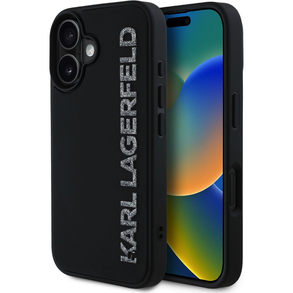 Karl-Lagerfeld-3D-Rubber-Glitter-Logo-kryt-iPhone-16-cerny