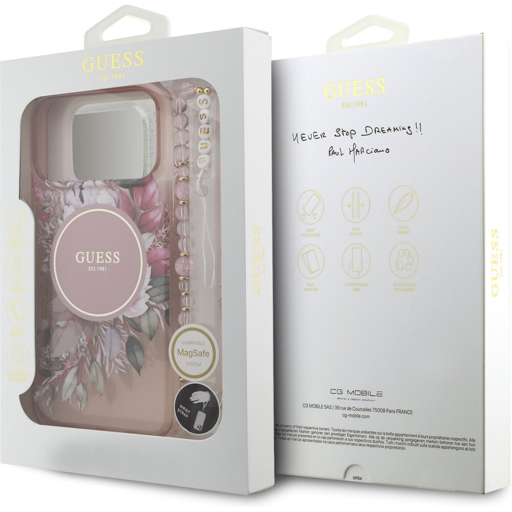 Guess-IML-Flowers-Strap-MagSafe-kryt-iPhone-17-Pro-Max-ruzovy