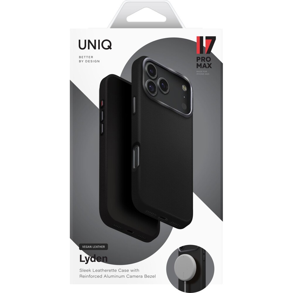 UNIQ-Lyden-Premium-Leatherette-MagClick-MagSafe-kryt-iPhone-17-Pro-Max-Dallas-Black