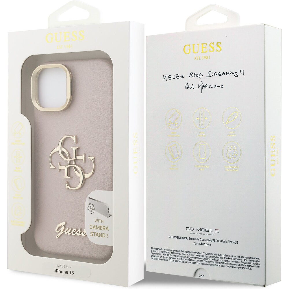 Guess-PU-Grained-4G-Logo-Stand-Camera-Frame-kryt-iPhone-15-ruzovy