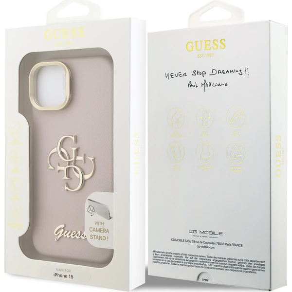 Guess-PU-Grained-4G-Logo-Stand-Camera-Frame-kryt-iPhone-15-ruzovy