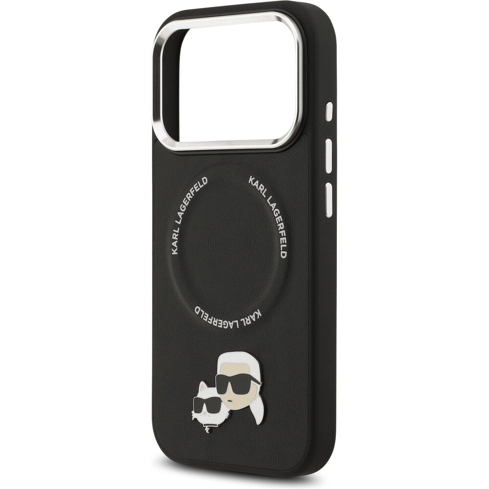 Karl-Lagerfeld-PU-Karl-and-Choupette-Heads-Pins-MagSafe-kryt-iPhone-17-Pro-Max-cerny
