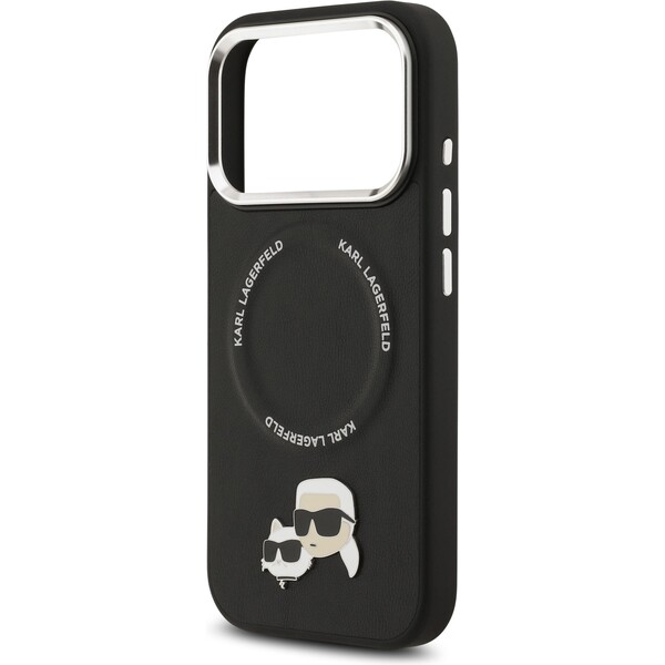 Karl-Lagerfeld-PU-Karl-and-Choupette-Heads-Pins-MagSafe-kryt-iPhone-17-Pro-Max-cerny