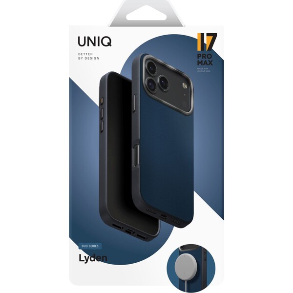 UNIQ-Lyden-DS-Premium-Leatherette-MagClick-MagSafe-kryt-iPhone-17-Pro-Max-Steel-Blue