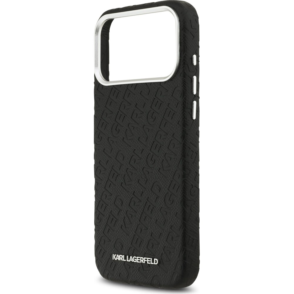 Karl-Lagerfeld-Grained-PU-Repeated-Logo-MagSafe-kryt-iPhone-17-Pro-Max-cerny