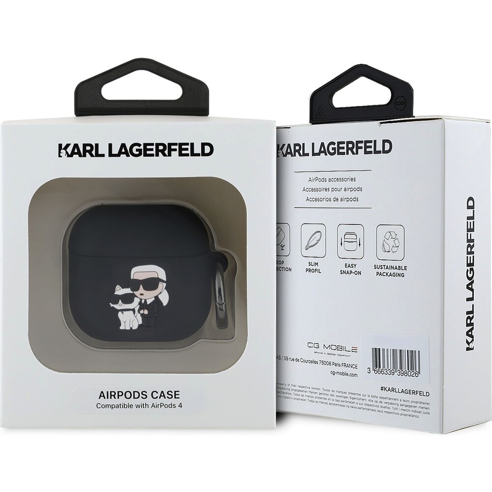 Karl-Lagerfeld-3D-Logo-NFT-Karl-and-Choupette-silikonove-pouzdro-AirPods-4-cerne