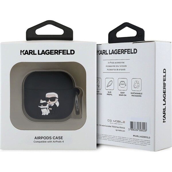 Karl-Lagerfeld-3D-Logo-NFT-Karl-and-Choupette-silikonove-pouzdro-AirPods-4-cerne