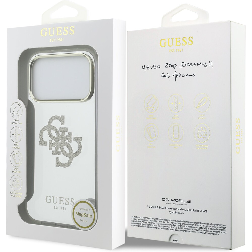 Guess-PC-TPU-Mirror-4G-Glitter-Logo-MagSafe-kryt-iPhone-17-Pro-Max-zlaty