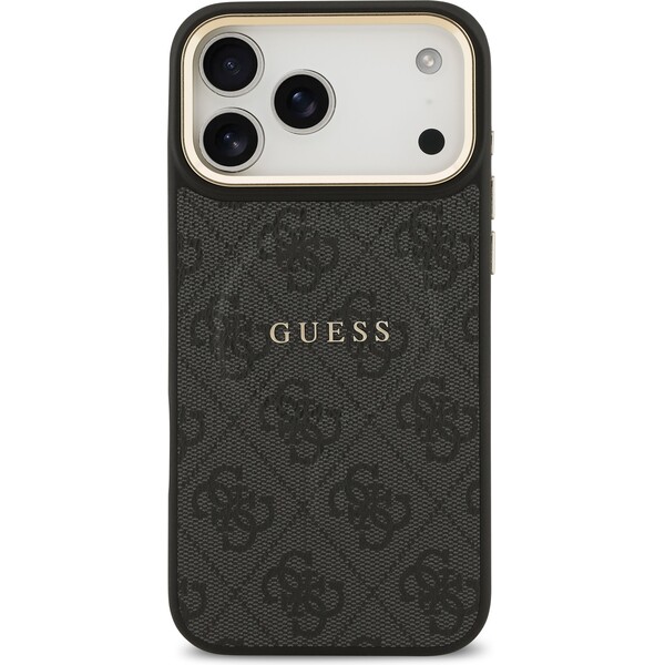 Guess-PU-Leather-4G-Gold-Frame-MagSafe-kryt-iPhone-17-Pro-Max-cerny