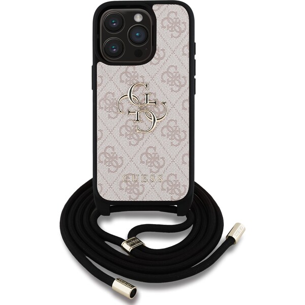 Guess-PU-4G-Metal-Logo-Crossbody-popruh-kryt-iPhone-15-Pro-Max-ruzovy