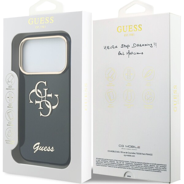 Guess-IML-4G-Script-Metal-Logo-kryt-iPhone-17-Pro-modry