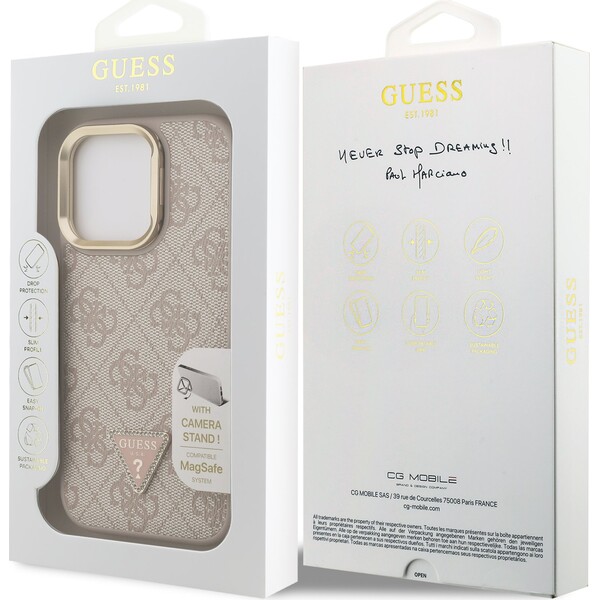 Guess-PU-4G-Strass-Triangle-Logo-Stand-Camera-Frame-MagSafe-kryt-iPhone-16-Pro-ruzovy