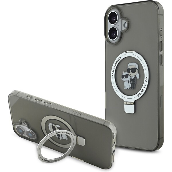 Karl-Lagerfeld-Ringstand-Karl-and-Choupette-MagSafe-kryt-pro-iPhone-16-cerny