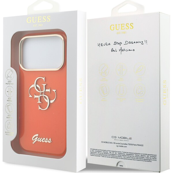 Guess-IML-4G-Script-Metal-Logo-kryt-iPhone-17-Pro-Max-oranzovy