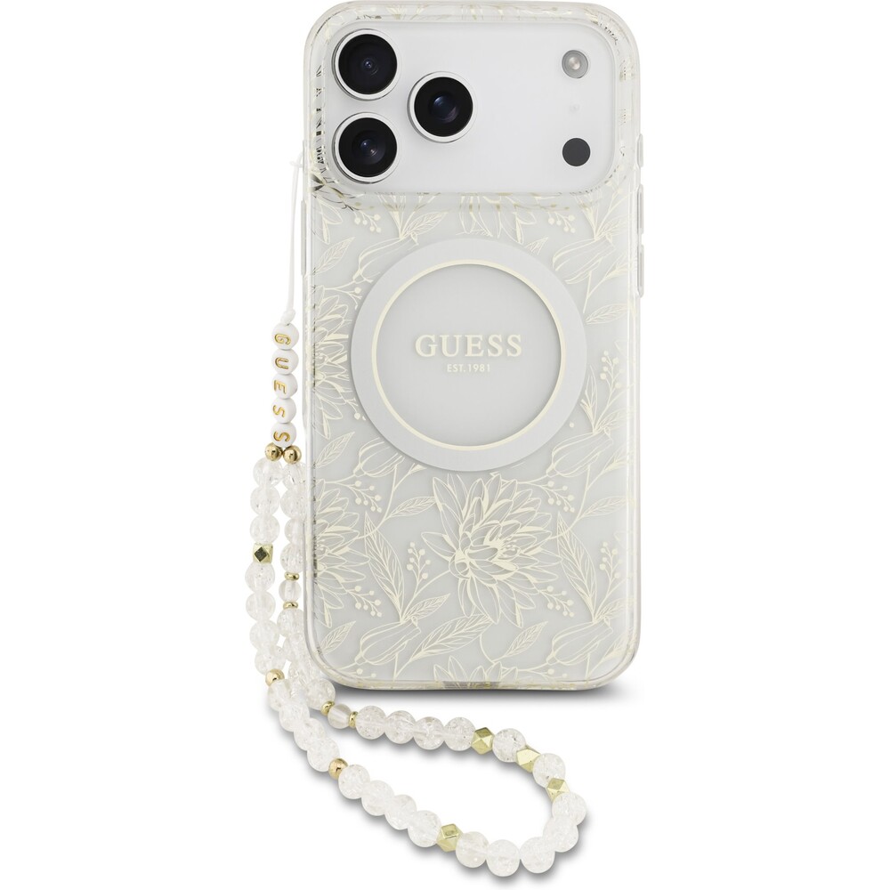 Guess-IML-Flowers-Allover-Strap-MagSafe-kryt-iPhone-17-Pro-Max-bily
