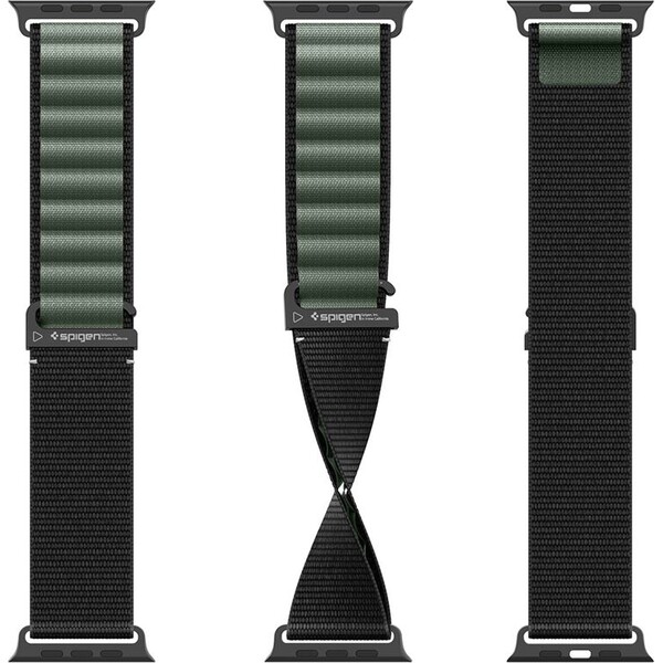 Spigen-Fabric-Band-hook-reminek-Apple-Watch-49-46-45-44mm-cerny-zeleny