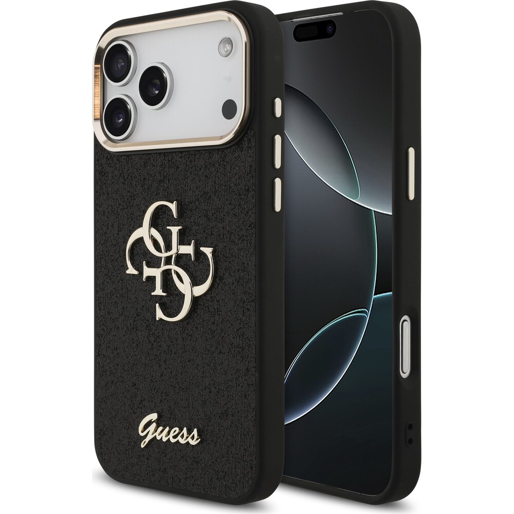 Guess-PU-Fixed-Glitter-4G-Metal-Frame-kryt-iPhone-17-Pro-Max-cerny