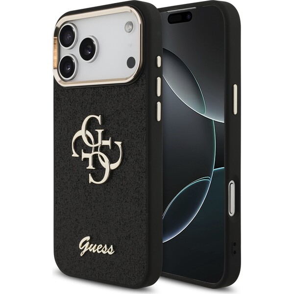 Guess-PU-Fixed-Glitter-4G-Metal-Frame-kryt-iPhone-17-Pro-Max-cerny