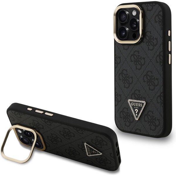 Guess-PU-4G-Strass-Triangle-Logo-Stand-Camera-Frame-MagSafe-kryt-iPhone-15-Pro-Max-cerny