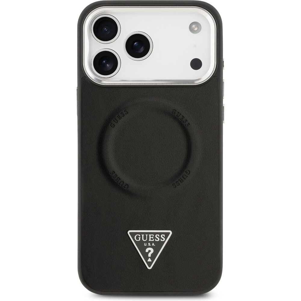 Guess-PU-Leather-Triangle-Logo-MagSafe-kryt-iPhone-17-Pro-cerny