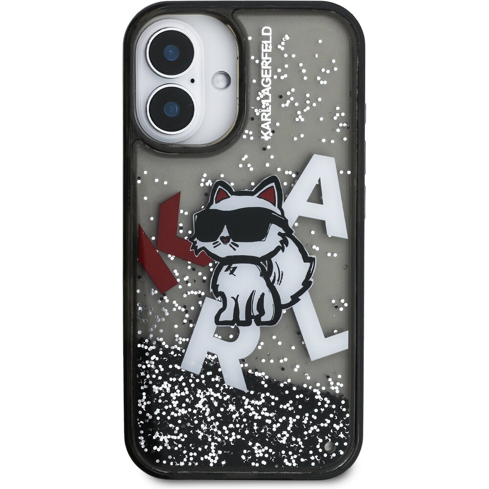 Karl-Lagerfeld-Liquid-Glitter-Scattered-Choupette-kryt-iPhone-16-cerny