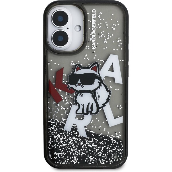 Karl-Lagerfeld-Liquid-Glitter-Scattered-Choupette-kryt-iPhone-16-cerny