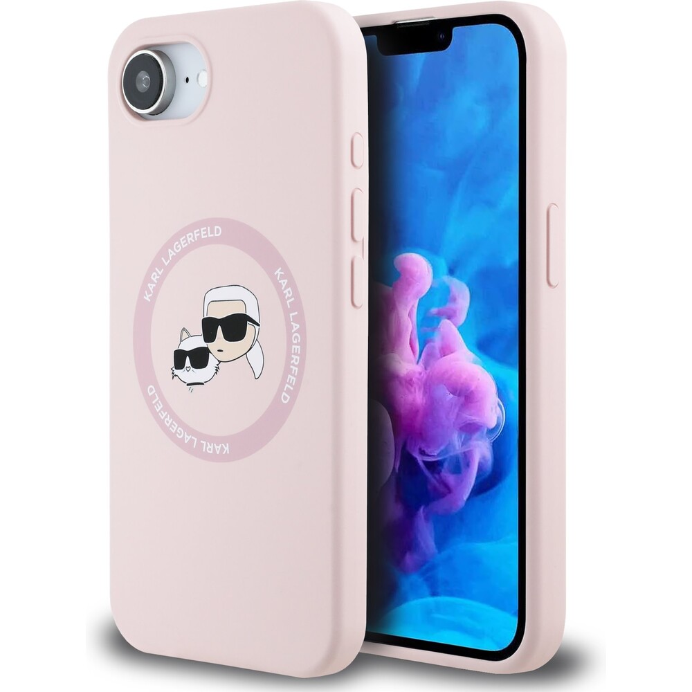 Karl-Lagerfeld-Liquid-Silicone-K-CH-Heads-MagSafe-kryt-iPhone-17e-16e-ruzovy