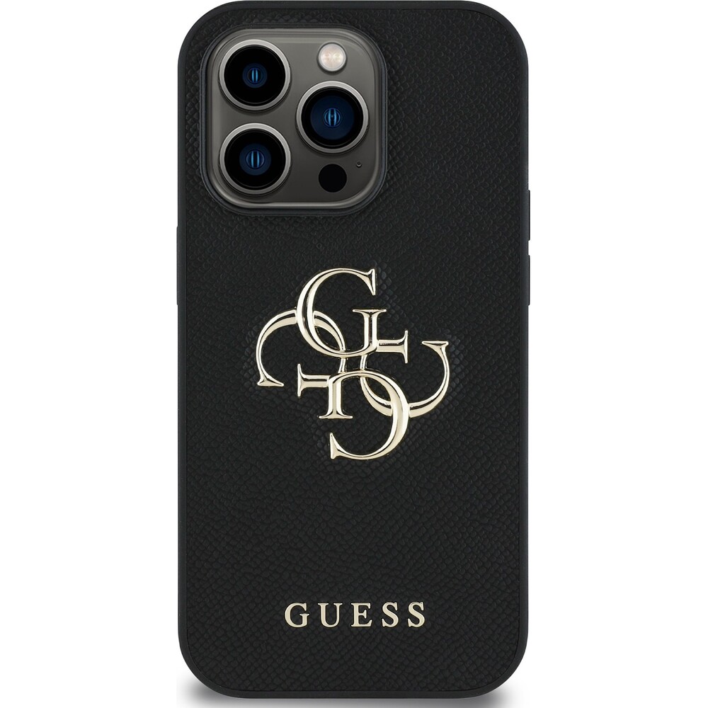 Guess-PU-Grained-4G-Metal-Logo-kryt-iPhone-14-Pro-cerny