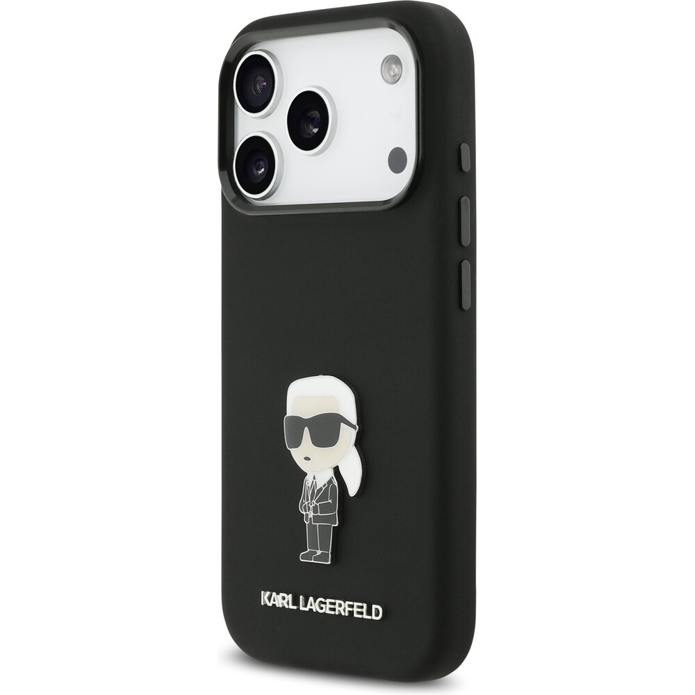 Karl-Lagerfeld-Liquid-Silicone-Metal-Ikonik-kryt-iPhone-17-Pro-cerny