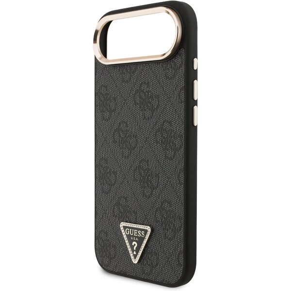 Guess-PU-Leather-4G-Triangle-Logo-Gold-Frame-MagSafe-kryt-iPhone-Air-cerny