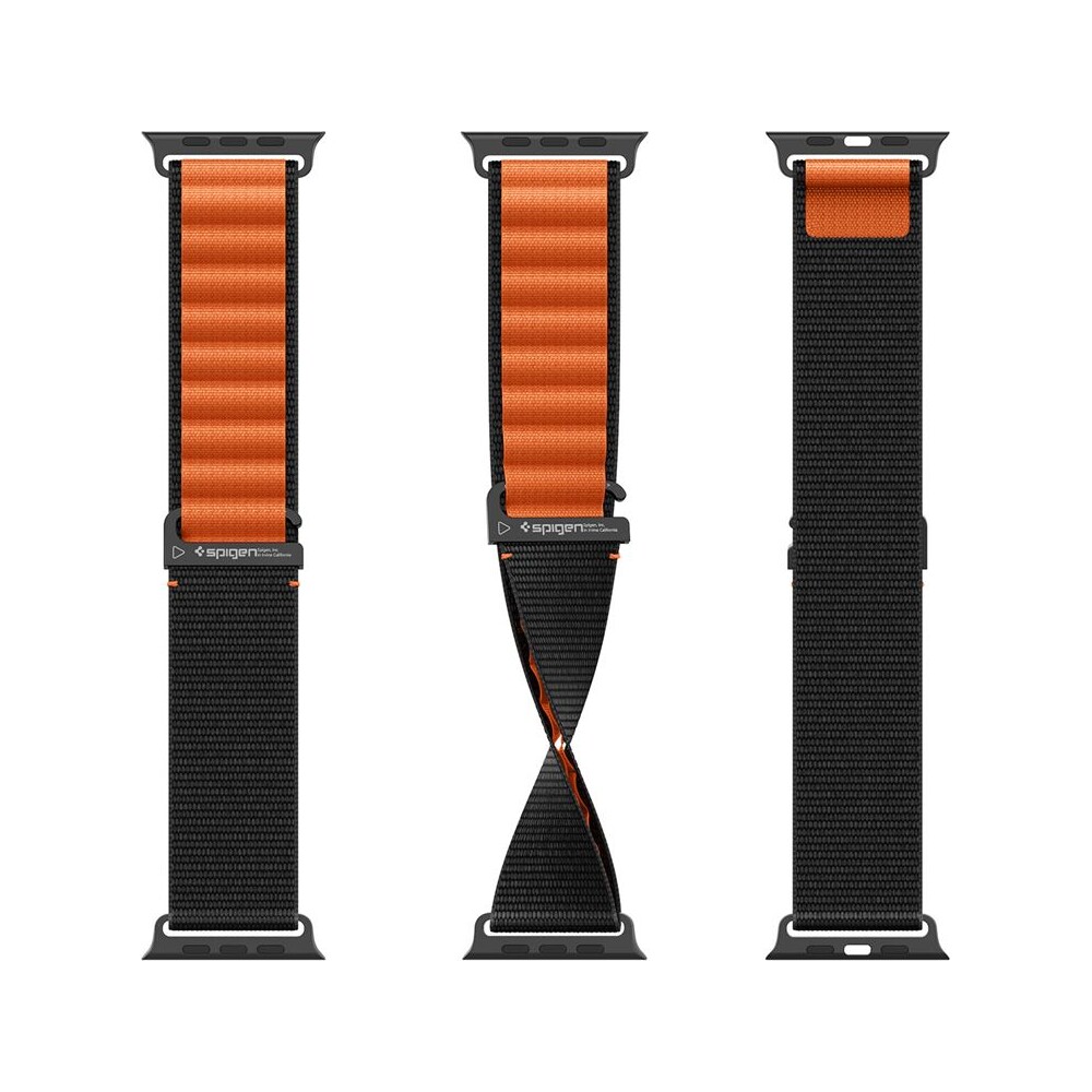 Spigen-Fabric-Band-hook-reminek-Apple-Watch-49-46-45-44mm-cerny-oranzovy