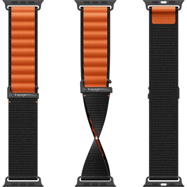 Spigen-Fabric-Band-hook-reminek-Apple-Watch-49-46-45-44mm-cerny-oranzovy