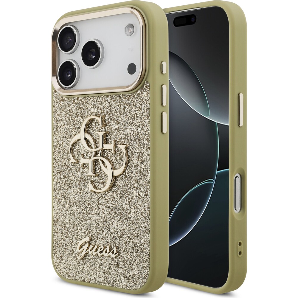 Guess-PU-Fixed-Glitter-4G-Metal-Frame-kryt-iPhone-17-Pro-zlaty