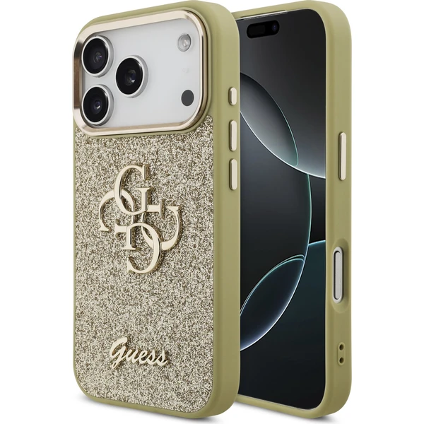 Guess-PU-Fixed-Glitter-4G-Metal-Frame-kryt-iPhone-17-Pro-zlaty