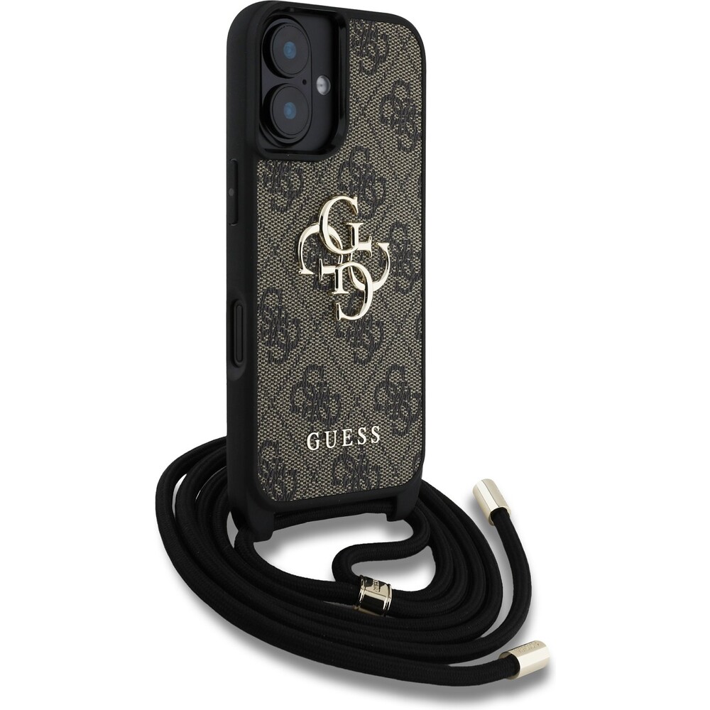 Guess-PU-4G-Metal-Logo-Crossbody-popruh-kryt-iPhone-16-hnedy