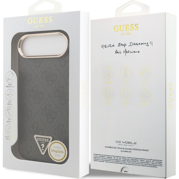 Guess-PU-Leather-4G-Triangle-Logo-Gold-Frame-MagSafe-kryt-iPhone-Air-cerny