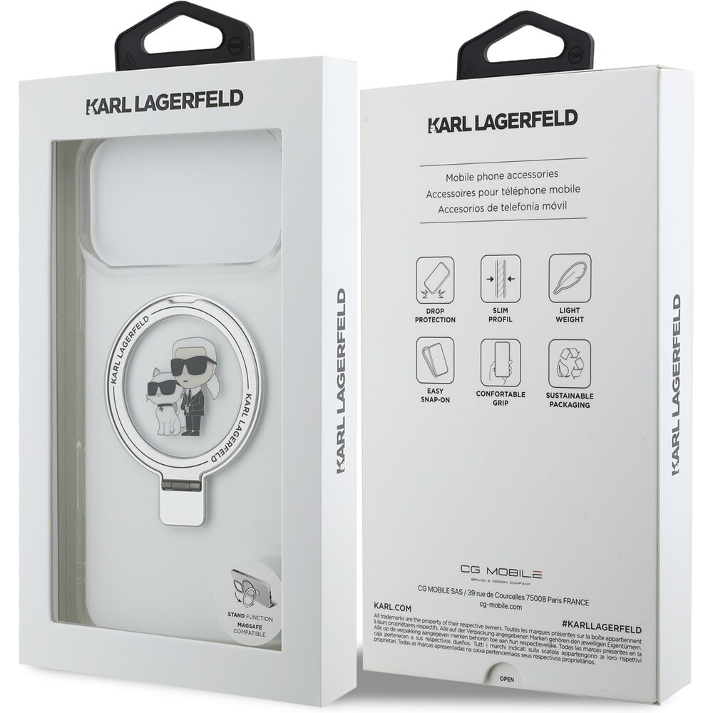 Karl-Lagerfeld-Ringstand-Karl-and-Choupette-MagSafe-kryt-iPhone-17-Pro-Max-bily