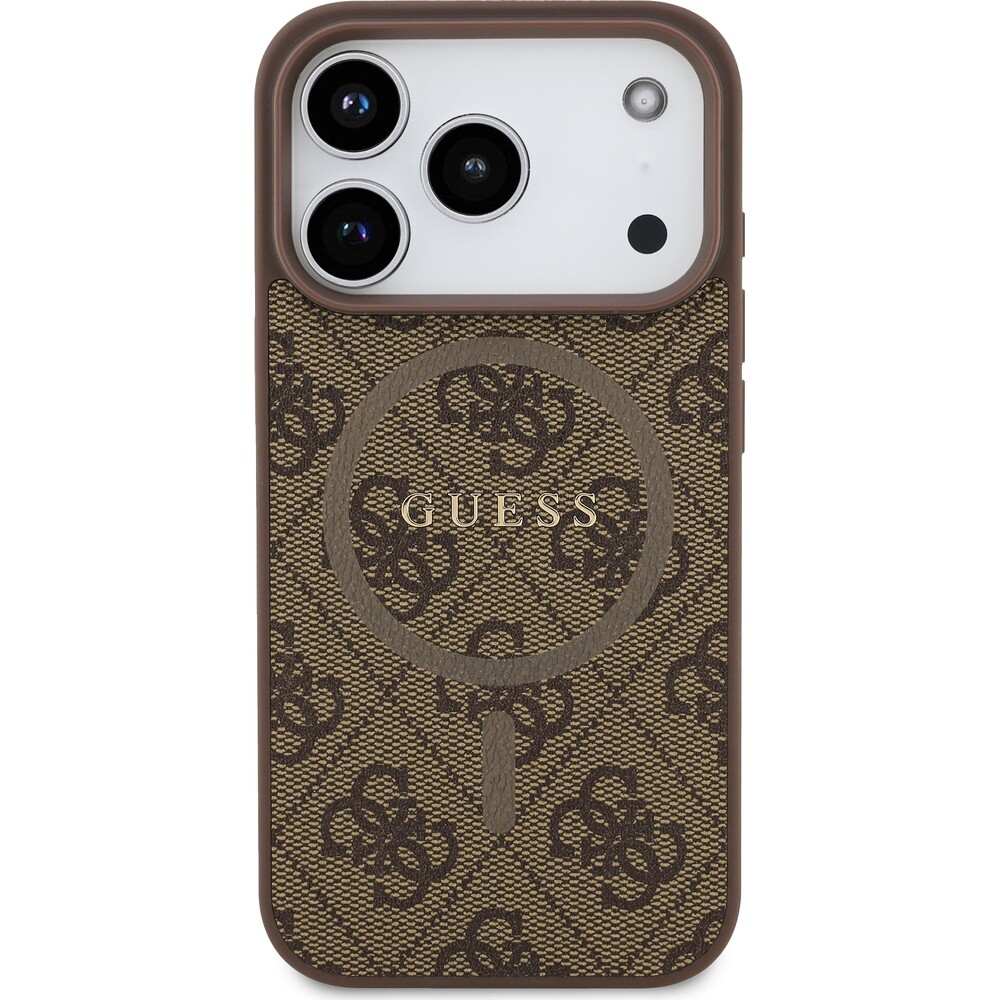 Guess-PU-Leather-4G-Colored-Ring-MagSafe-Zadni-Kryt-pro-iPhone-17-Pro-hnedy