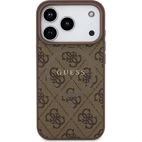 Guess-PU-Leather-4G-Colored-Ring-MagSafe-Zadni-Kryt-pro-iPhone-17-Pro-hnedy