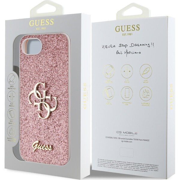Guess-PU-Fixed-Glitter-4G-Metal-Logo-kryt-iPhone-17e-16e-ruzovy