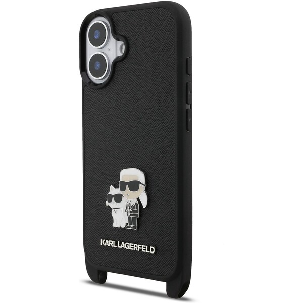 Karl-Lagerfeld-Saffiano-Crossbody-Popruh-Metal-Karl-and-Choupette-kryt-iPhone-17-cerny
